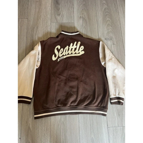 Color-block Baseball Jacket|Bomber Jacket|Dark brown/white, Seattle, West Coast - Picture 9 of 10